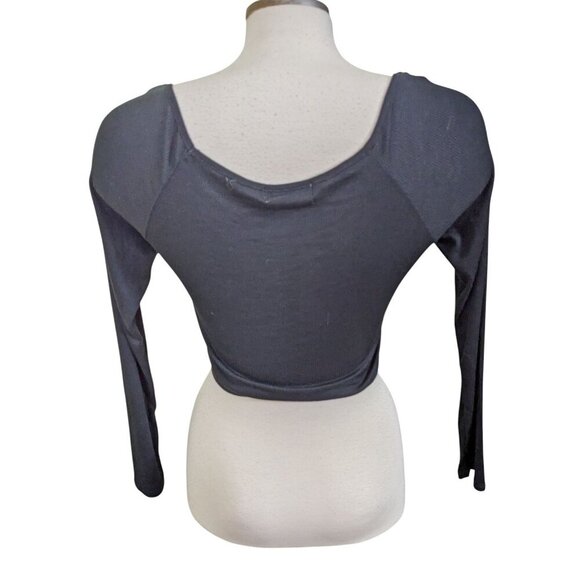 Active USA Womens L Long Sleeve Crop Top Lot of 2 Ruched Tie Front Double Layer - Picture 4 of 8